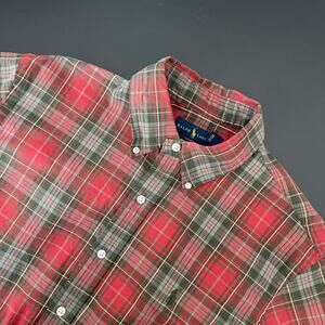 Ralph Lauren Shirt Mens Large Red Plaid Custom Fit Button Up Cotton Pony Preppy